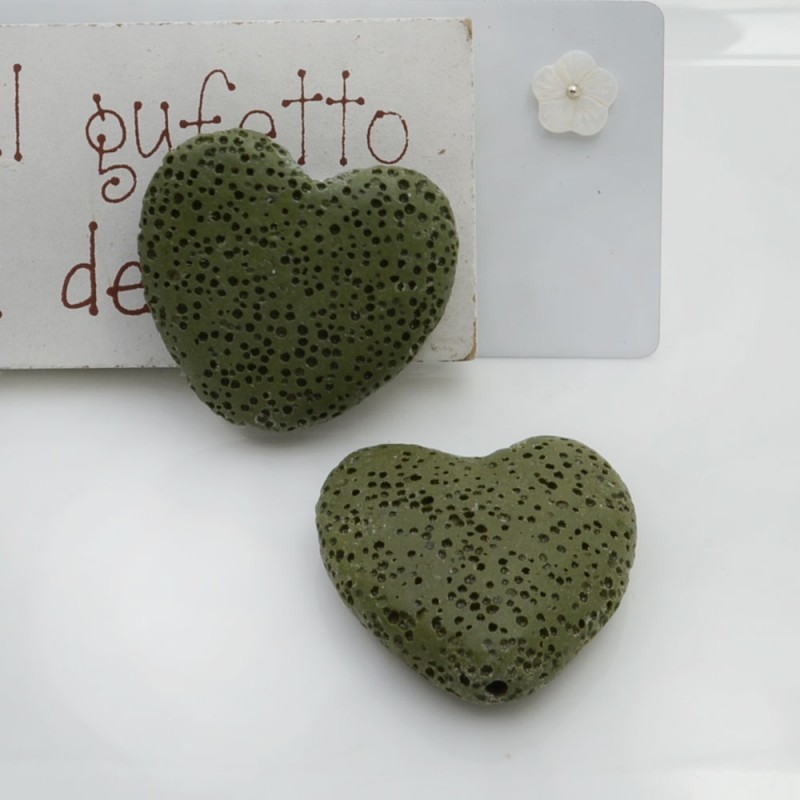Cuore in pietra lavica 30 mm Verde militare Gioie d'Oriente