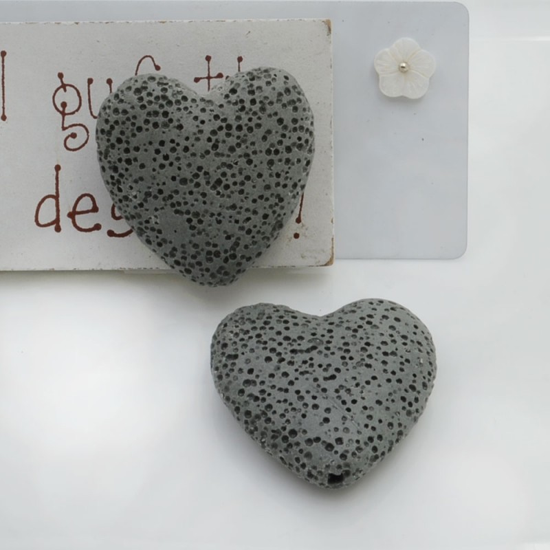 Cuore in pietra lavica 30 mm Grigio Gioie d'Oriente