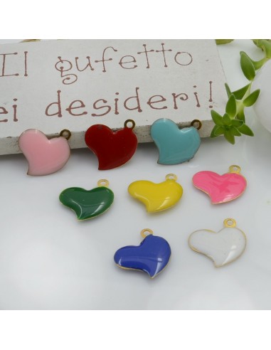 Ciondolo cuore irregolare in ottone smaltato sopra e sotto 12.5 x 11 mm 2 pz per le tue creazioni!!