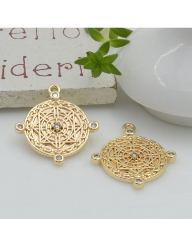 Ciondolo pendente bussola CON ZIRCONI strass 20 x 18 mm 1 pz in ottone per le tue creazioni!!! 