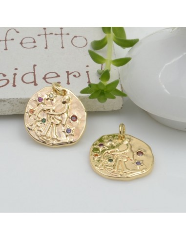 Ciondolo pendente medaglia CON ZIRCONI strass mix 15 x 14 mm 1 pz in ottone per le tue creazioni!!!