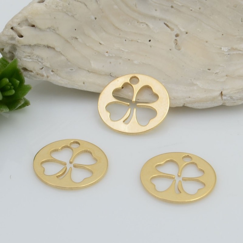 Ciondolo quadrifoglio vuoto in argento 925 rodiato 10 mm 1pz Gioie d'Oriente