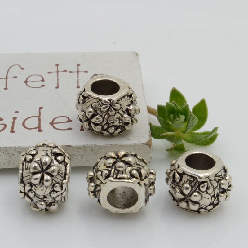 Distanziatori foro largo con fiori 9 x 12 mm 4 pz colore argento per bracciale collana per le tue creazioni!!