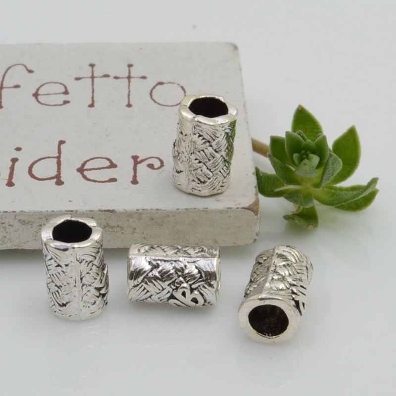 Distanziatori foro largo forma cilindro 9 x 6 mm 4 pz colore argento per bracciale collana per le tue creazioni!!
