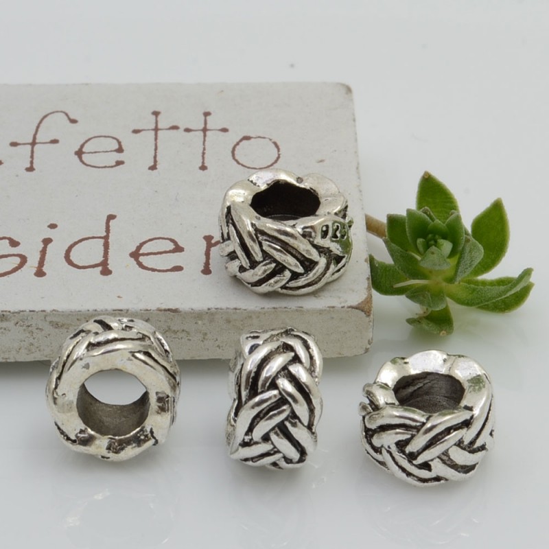 Distanziatori foro largo con fantasia 6 x 10 mm 4 pz colore argento per bracciale collana per le tue creazioni!!