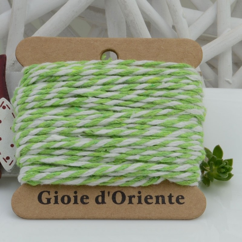 Filo di cotone bicolor intrecciato bianco e verde chiaro 2mm 10mt | GDO