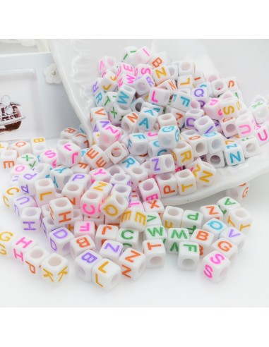 Perle a cubo con lettere colorate Plastica bianca 5mm 500pz bigiotteria GDO | Gioie d'Oriente