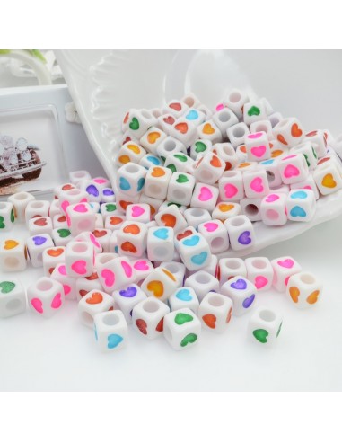 Perle a cubo con Cuore multicolore in plastica bianca 7mm 300pz bigiotteria GDO | Gioie d'Oriente