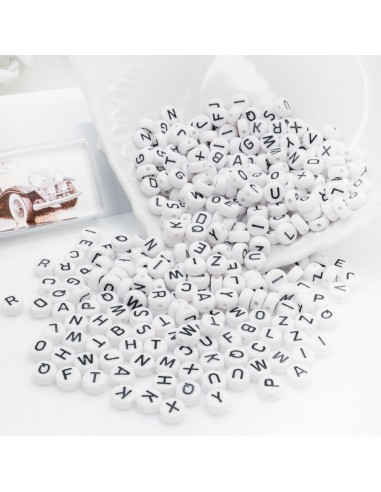 Perline con lettere nere in plastica bianca 4x7mm 500pz bigiotteria GDO | Gioie d'Oriente