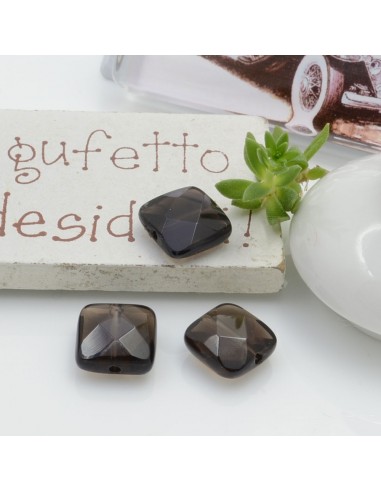 Pietre dure quarzo fumè quadrato sfaccettata 10 mm 2 pz per le tue creazioni!!!