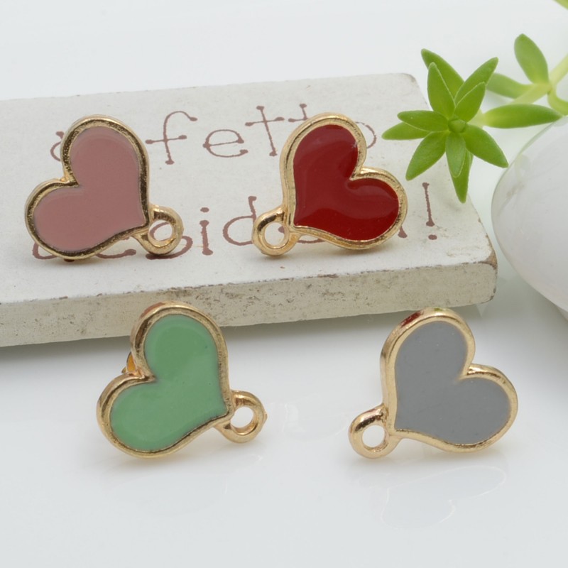 Base orecchini a forma di cuore smaltato con perno 13mm 1 paio|GDO