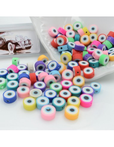 100 pz Perline Occhio Greco Assortiti IN PASTA POLIMERICA circa 10 mm  per le tue creazioni alla moda!!