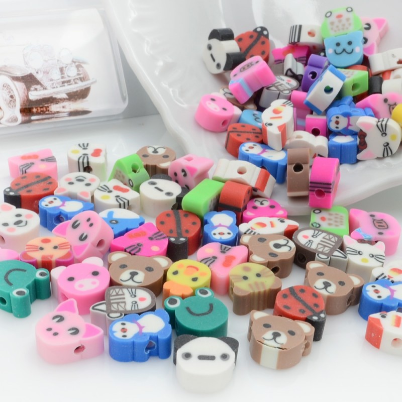 100 pz Perline Forma Animali Assortiti IN PASTA POLIMERICA circa 10 mm per le tue creazioni alla moda!!