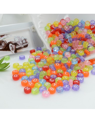 Perline con lettere in plastica colorata trasparente 4x7mm 400pz bigiotteria GDO | Gioie d'Oriente