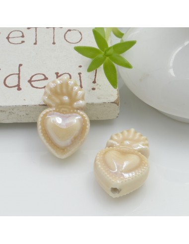 Cuore sacro in Ceramica luminosa e smaltata colore beige chiaro 16x10mm 2pz | GDO
