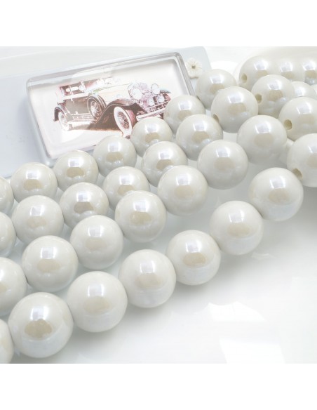Filo di perle rotonde in ceramica smaltata 14-15 mm 25pz Gioie d'Oriente
