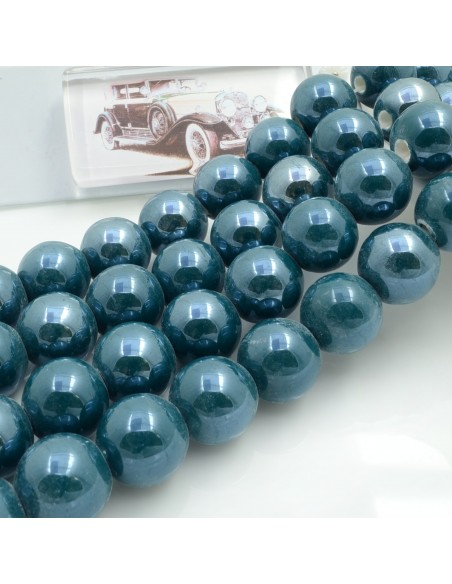 Filo di perle rotonde in ceramica smaltata 14-15 mm 25pz Gioie d'Oriente