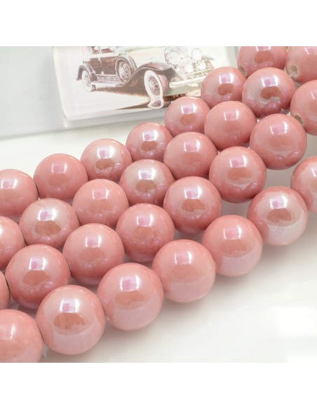 Filo di perle rotonde in ceramica smaltata 14-15 mm 25pz Gioie d'Oriente