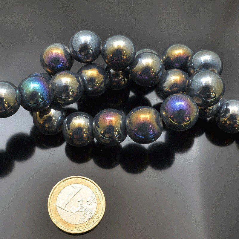 Filo di perle rotonde in ceramica smaltata 16-18 mm 22pz Gioie d'Oriente