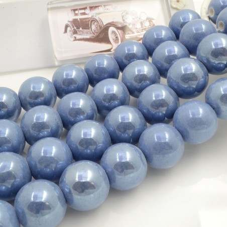 Filo di perle rotonde in ceramica smaltata 16-18 mm 22pz Gioie d'Oriente