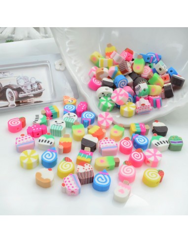 100 pz Perline Forma Dolcetti Assortiti IN PASTA POLIMERICA circa 10 mm per le tue creazioni alla moda!!