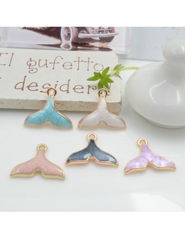 Ciondolo Charms coda di pesce smaltato 14 x 18 mm 2 pz base oro in ottone per le tue creazioni fai da te!