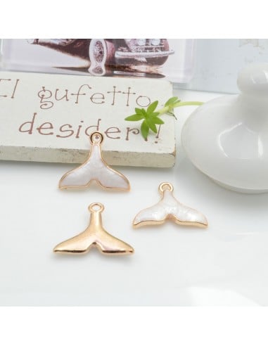 Ciondolo Charms coda di pesce smaltato 14 x 18 mm 2 pz base oro in ottone per le tue creazioni fai da te!