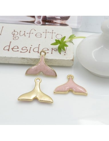 Ciondolo Charms coda di pesce smaltato 14 x 18 mm 2 pz base oro in ottone per le tue creazioni fai da te!