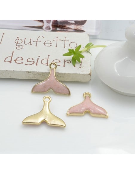 Ciondolo Charms coda di pesce smaltato 14 x 18 mm 2 pz base oro in ottone per le tue creazioni fai da te!