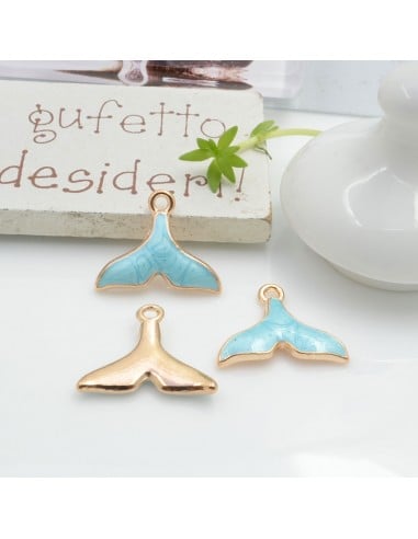 Ciondolo Charms coda di pesce smaltato 14 x 18 mm 2 pz base oro in ottone per le tue creazioni fai da te!