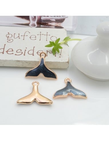 Ciondolo Charms coda di pesce smaltato 14 x 18 mm 2 pz base oro in ottone per le tue creazioni fai da te!