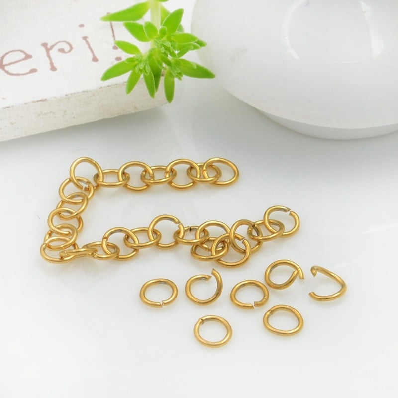 Anellini tondi aperti acciaio PVD oro, misure assortite 3-10mm, finitura lucida, marchio Gioie d'Oriente