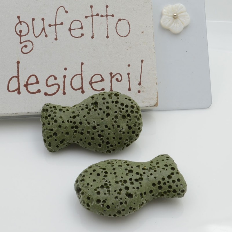 Pietra lavica pesce verde militare 26x16mm 1pz Gioie d'Oriente