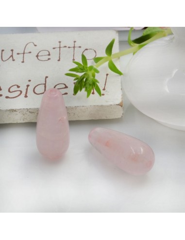 Goccia liscia pietre dure quarzo rosa 20 x 8 mm 1 pz per le tue creazioni!!!