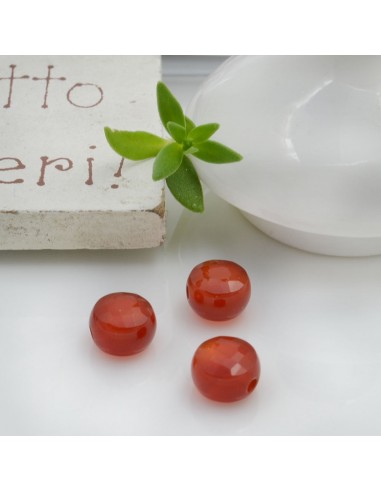 Pietre dure corniola tonda mezza bombata sfaccettata con foro passante 6 mm 2 pz per le tue creazioni!!!
