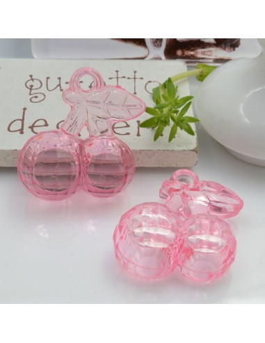 Ciondolo a forma di Ciliegia in resina colore rosa 26x23mm 4pz | GDO