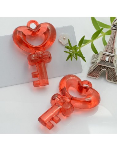 Ciondolo Chiave con cuore grande in resina colore rosso 2pz | GDO