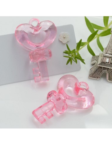 Ciondolo Chiave con cuore grande in resina colore rosa 2pz | GDO
