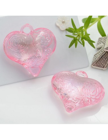 Ciondolo a forma di Cuore grande in resina colore rosa 28mm 2pz | GDO