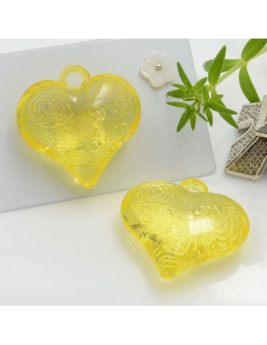 Ciondolo a forma di Cuore grande in resina colore giallo 28mm 2pz | GDO
