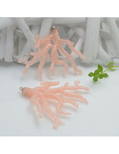 ciondolo Ramo di Corallo in resina 40 x 50 mm colore rosa chiaro ganci argento linea mare