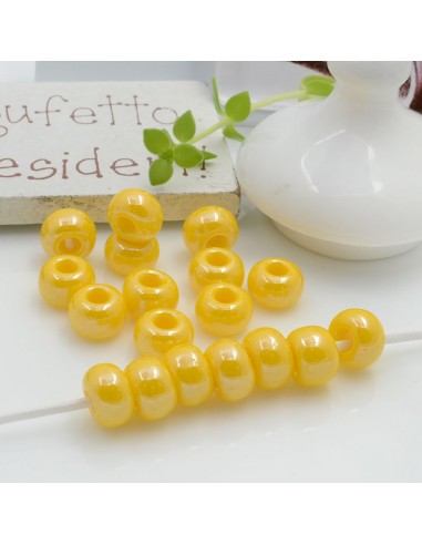Perline di vetro forma rondella molto luminose con foro largo colore giallo scuro per le tue creazioni alla moda!!