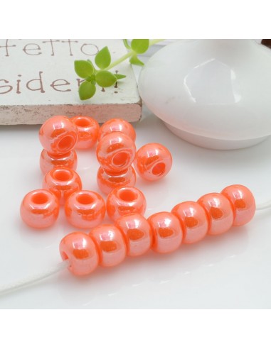Perline di vetro forma rondella molto luminose con foro largo colore arancione per le tue creazioni alla moda!!