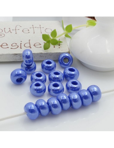 Perline di vetro a rondella molto luminose con foro largo colore bluette | GDO