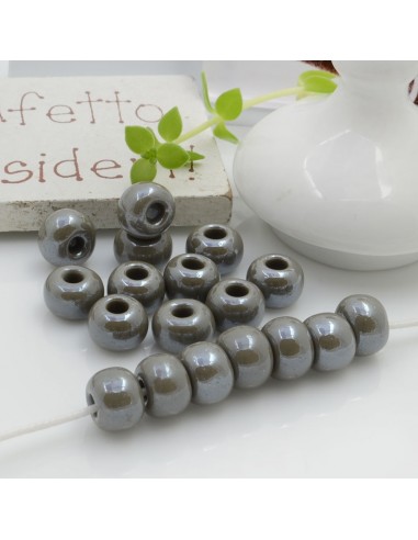 Perline di vetro forma rondella molto luminose con foro largo colore grigio per le tue creazioni alla moda!!