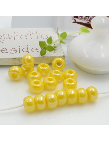 Perline di vetro a rondella molto luminose con foro largo colore giallo | GDO