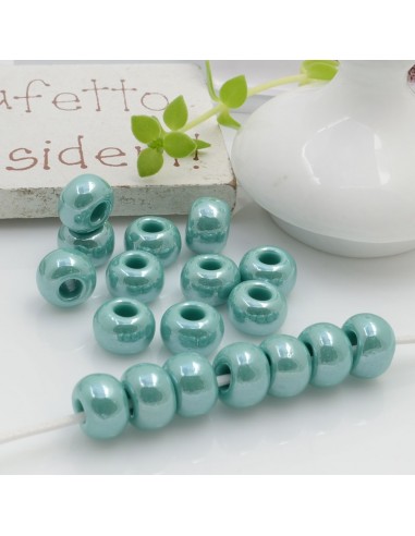 Perline di vetro a rondella molto luminose con foro largo colore verde tiffany | GDO