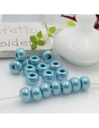Perline di vetro a rondella molto luminose con foro largo colore tiffany | GDO