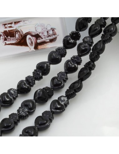 Filo perle a forma di cuore sacro in ceramica luminosa e smaltata colore nero 16 x 10 mm 20 pz per le tue creazioni!!