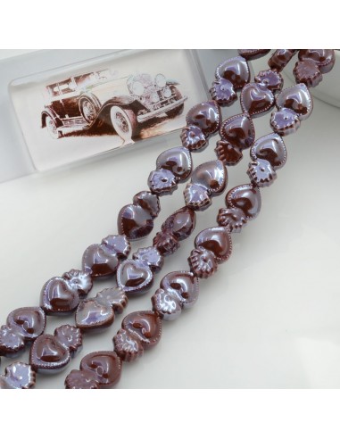 Filo perle a forma di cuore sacro in ceramica luminosa e smaltata colore cioccolato 16 x 10 mm 20 pz per le tue creazioni!!